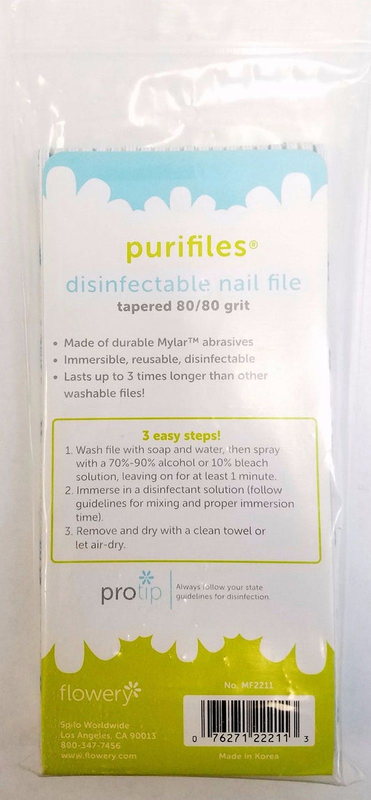 Pack of 20 Flowery Purifiles Disinfectable TAPERED Nail File - Choose Your Grit