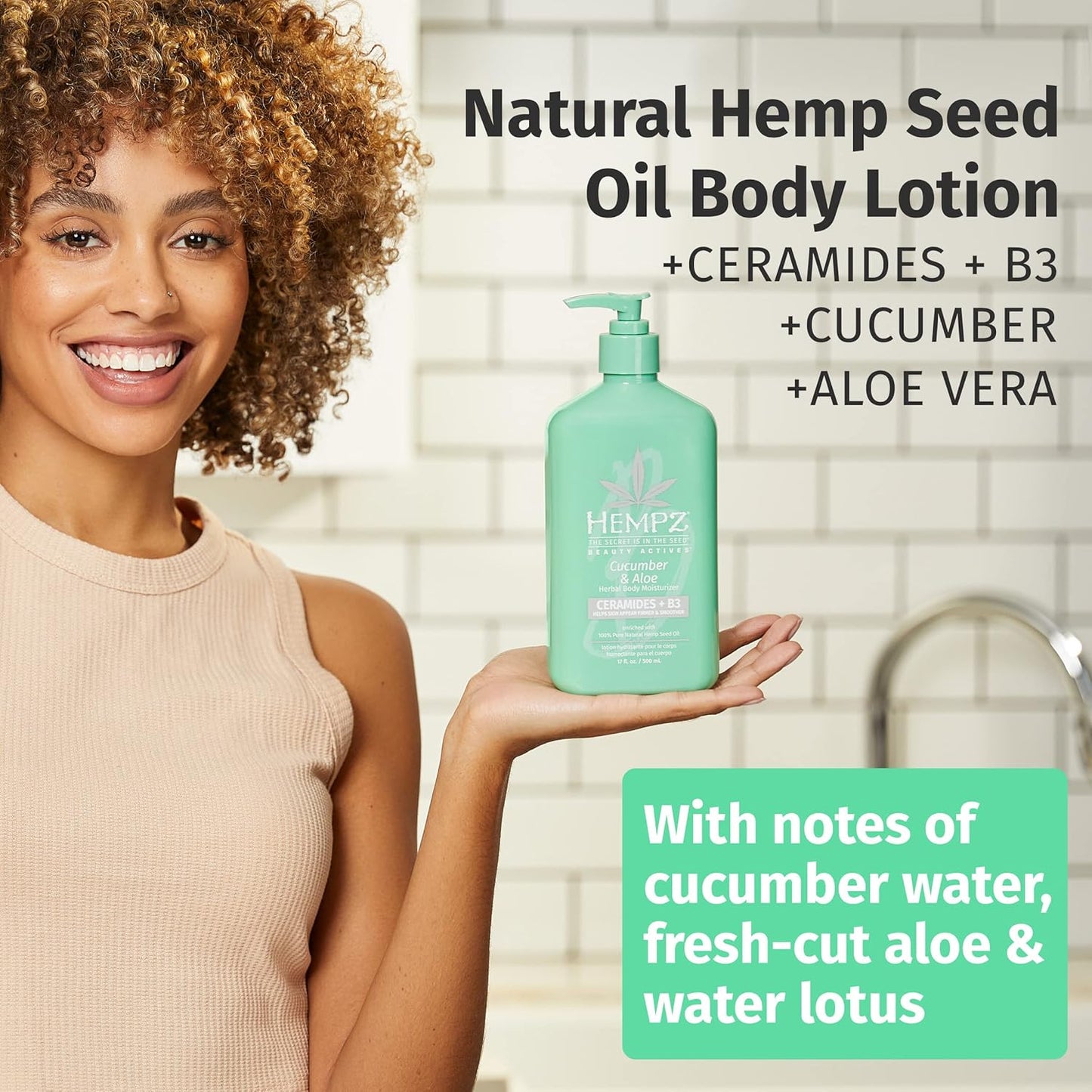 HEMPZ Body Lotion - Cucumber & Aloe Herbal Limited Edition Daily Moisturizing Cream 17oz