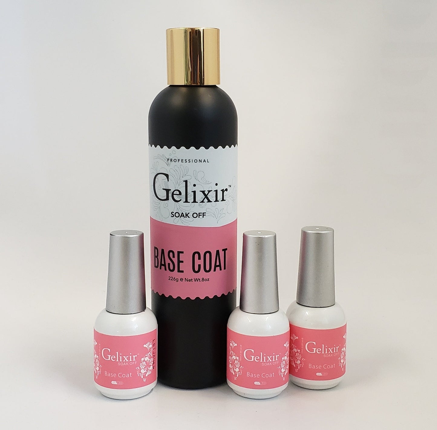 GELIXIR - LED/UV Soak Off Gel - Bundle Base Coat - Refill Size 8oz + 3 bottles of 0.5oz