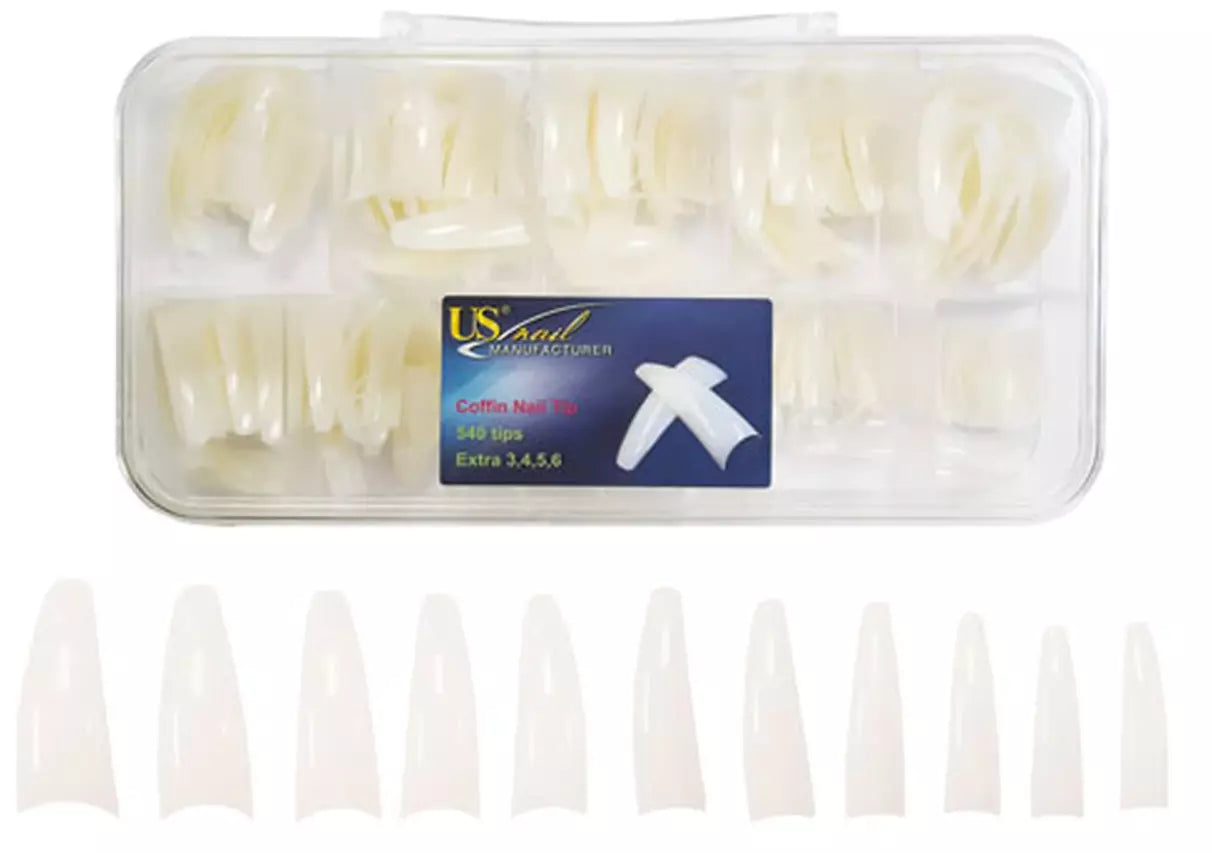 US Nail Manufacturer Coffin Natural Nail Tips - 540 tips/Box
