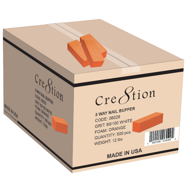 Case of 500pcs  Cre8tion Nail Buffers Orange white Premium 3 Ways - Grit 80/100 (Coarse/Medium)