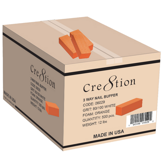 Cre8tion Professional Nails Buffer Orange White Premium 3 Ways - Grit  80/100 (Case of 500 pcs)