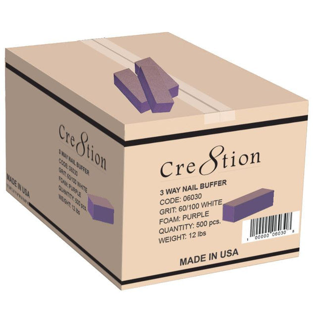 Professional Nail Buffers -  Cre8tion Buffer 3 Ways Block Purple -Grit 60/100 (500 pcs)