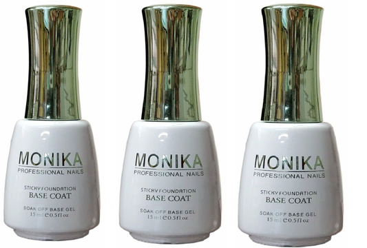 MONIKA Professional - UV/LED Soak off Gel BASE COAT (Foundation)  -  0.5 fl.oz/15mL (Pack of 3)