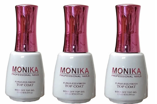 MONIKA Professional - UV/LED Soak off Gel (No-Wipe) TOP COAT -  0.5 fl.oz/15mL (Pack of 3)