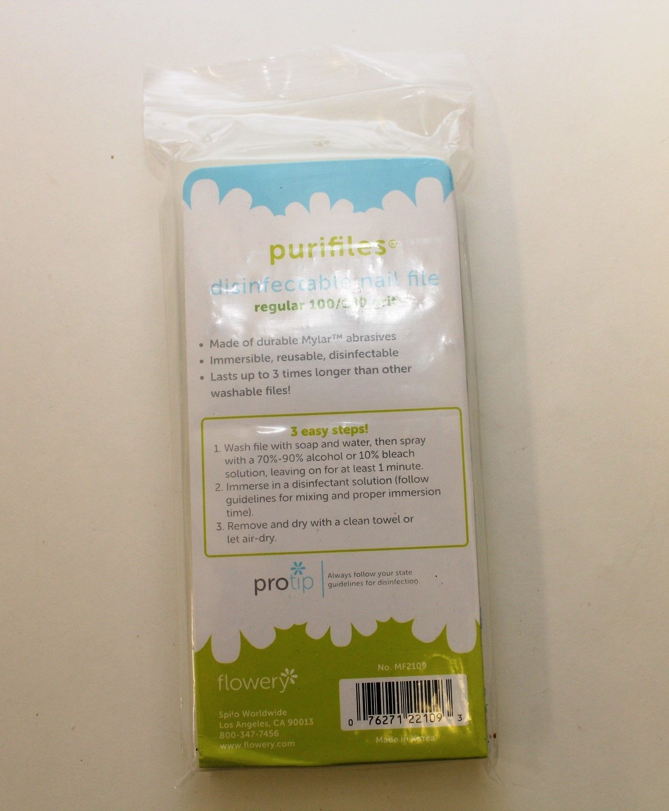 Flowery Purifiles Disinfect Nail Files (80/100 grit) - 20/pack