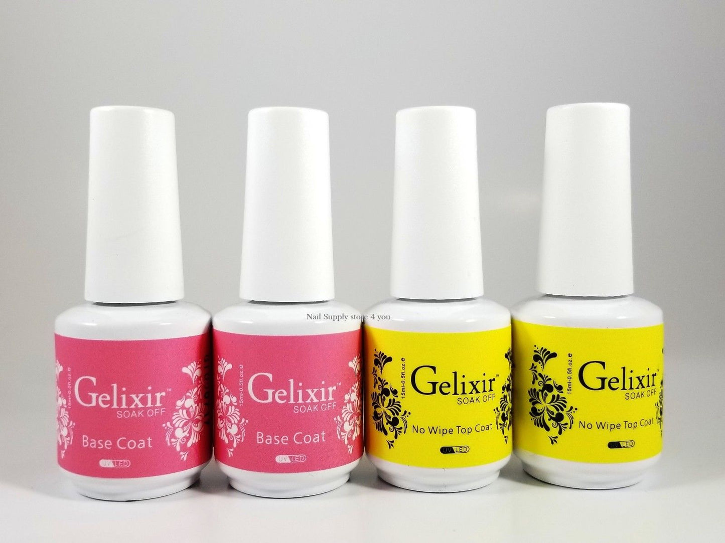 GELIXIR - Soak Off Gel - Base  No-wipe Top Coat - .5 Oz / 15 mL - Choose Bundle