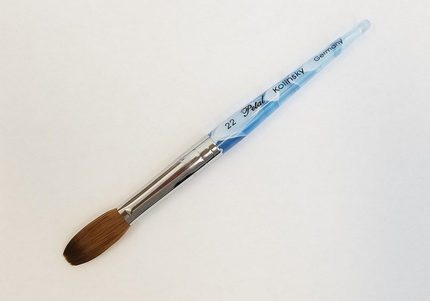 Petal Blue Marble Crimped Kolinsky Acrylic Nail Brush - Choose Size