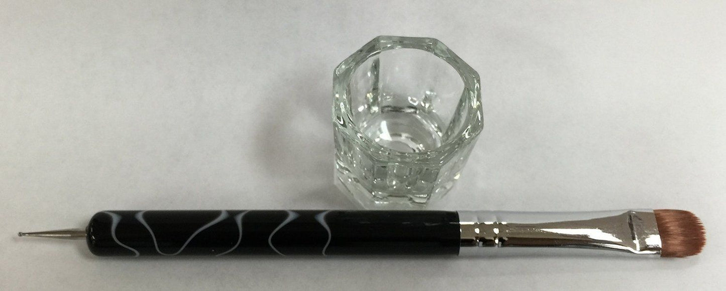 Marble (666) Kolinksy French Nail Brush with Dot + All Season Dappen Dish