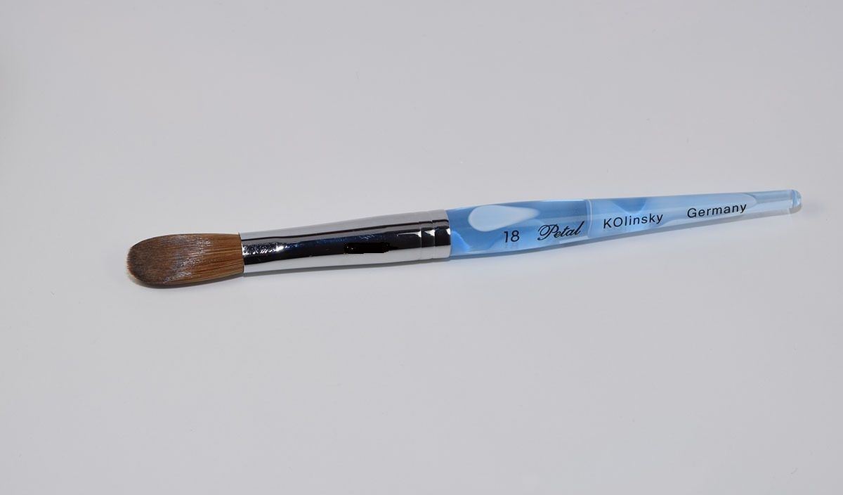 Petal Blue Marble Crimped Kolinsky Acrylic Nail Brush - Choose Size
