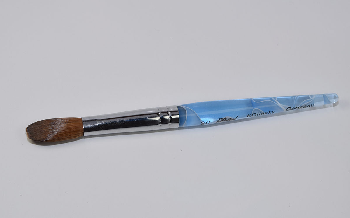 Petal Blue Marble Crimped Kolinsky Acrylic Nail Brush - Choose Size