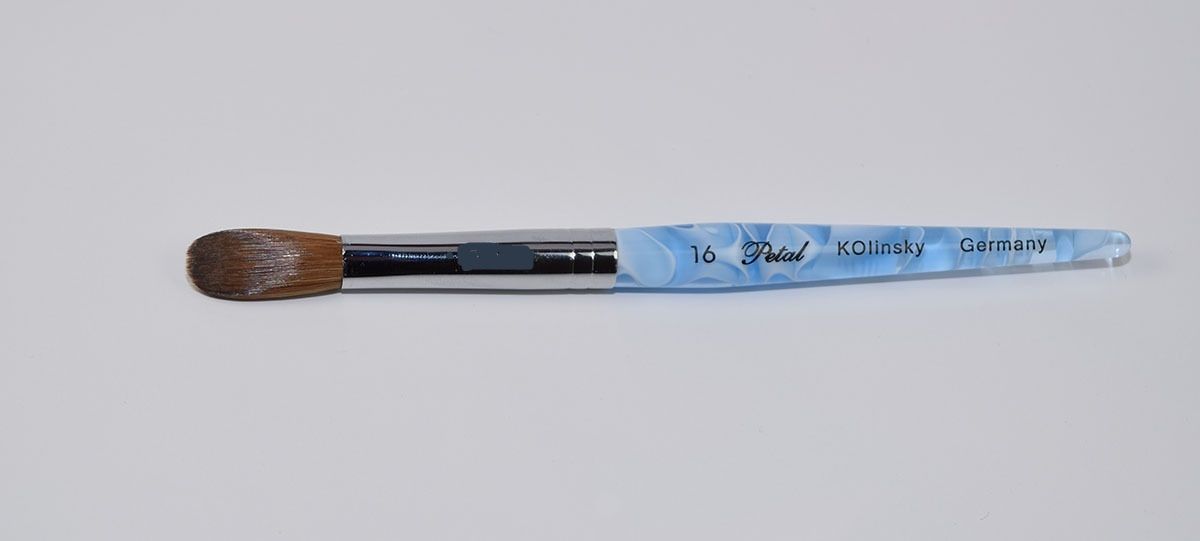 Petal Blue Marble Crimped Kolinsky Acrylic Nail Brush - Choose Size