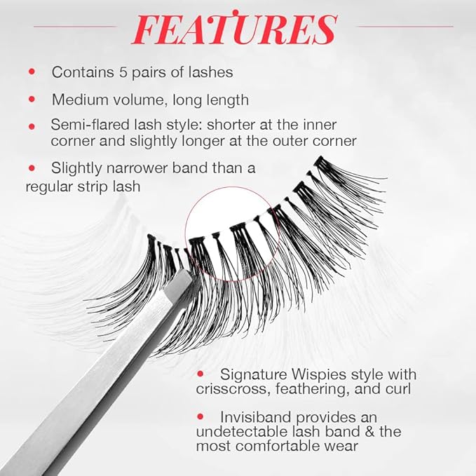 Ardell False Eyelashes Wispy Lashes, Easy Application, Natural Look, Reusable Lashes - 5 Pairs