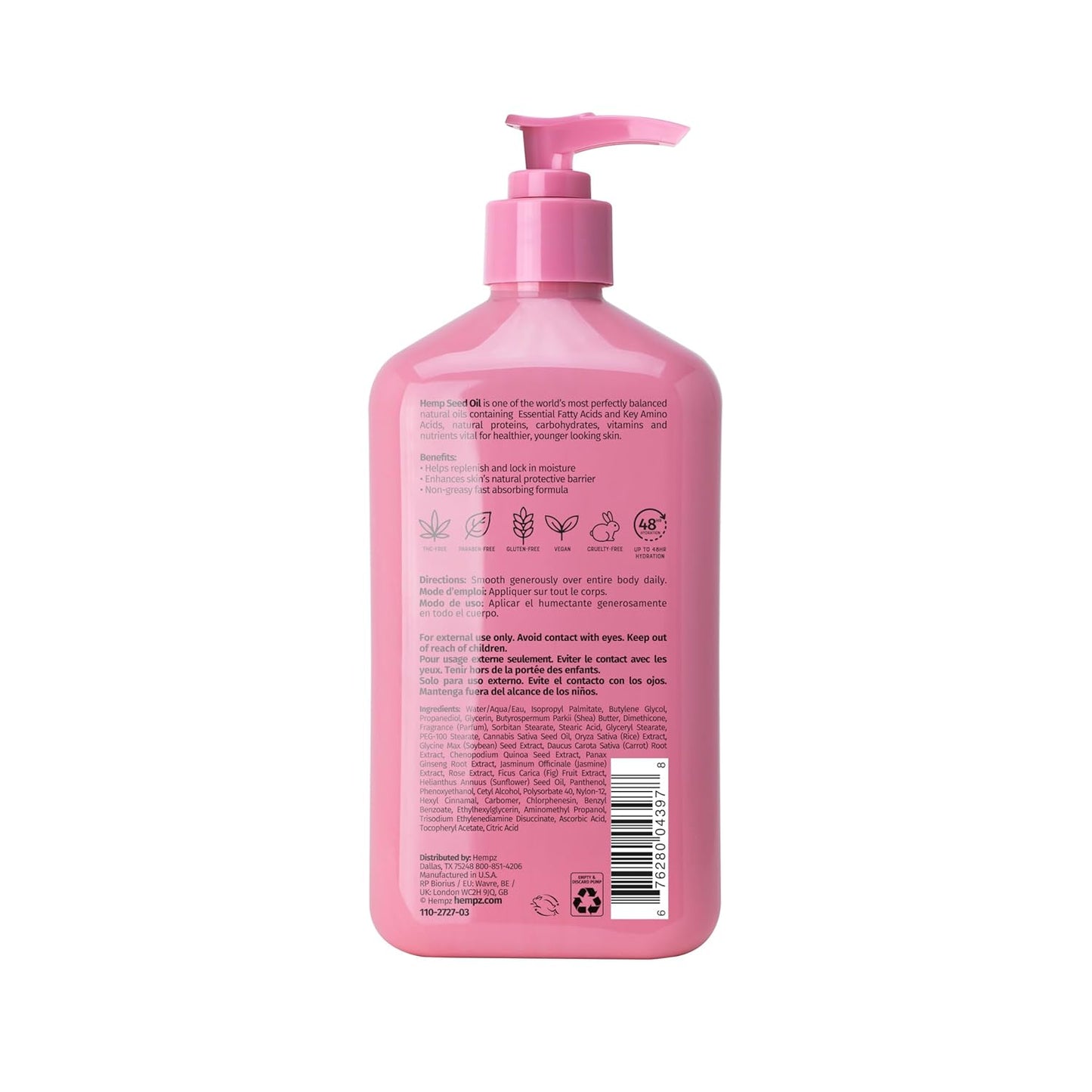 HEMPZ Body Lotion - Sweet Jasmine & Rose Daily Moisturizing Cream  17oz