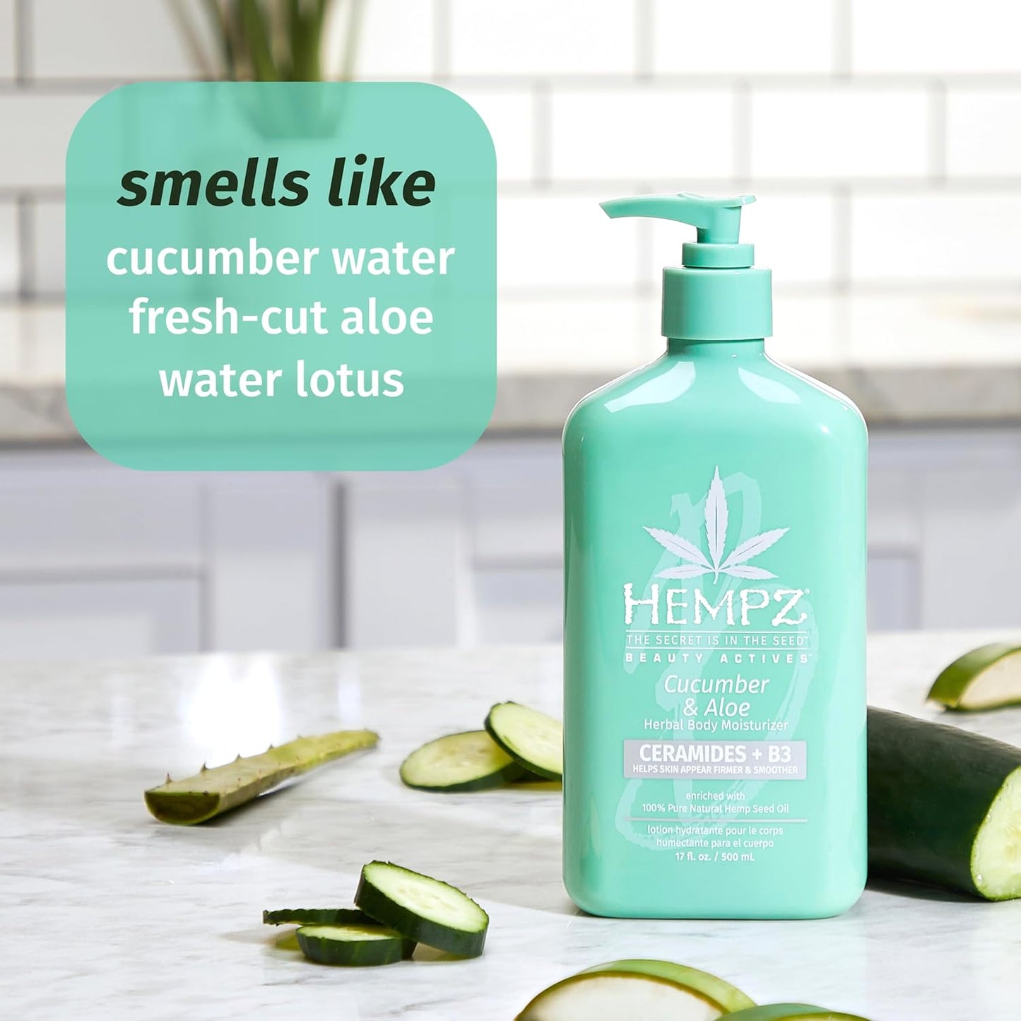 HEMPZ Body Lotion - Cucumber & Aloe Herbal Limited Edition  Daily Moisturizing Cream  17oz