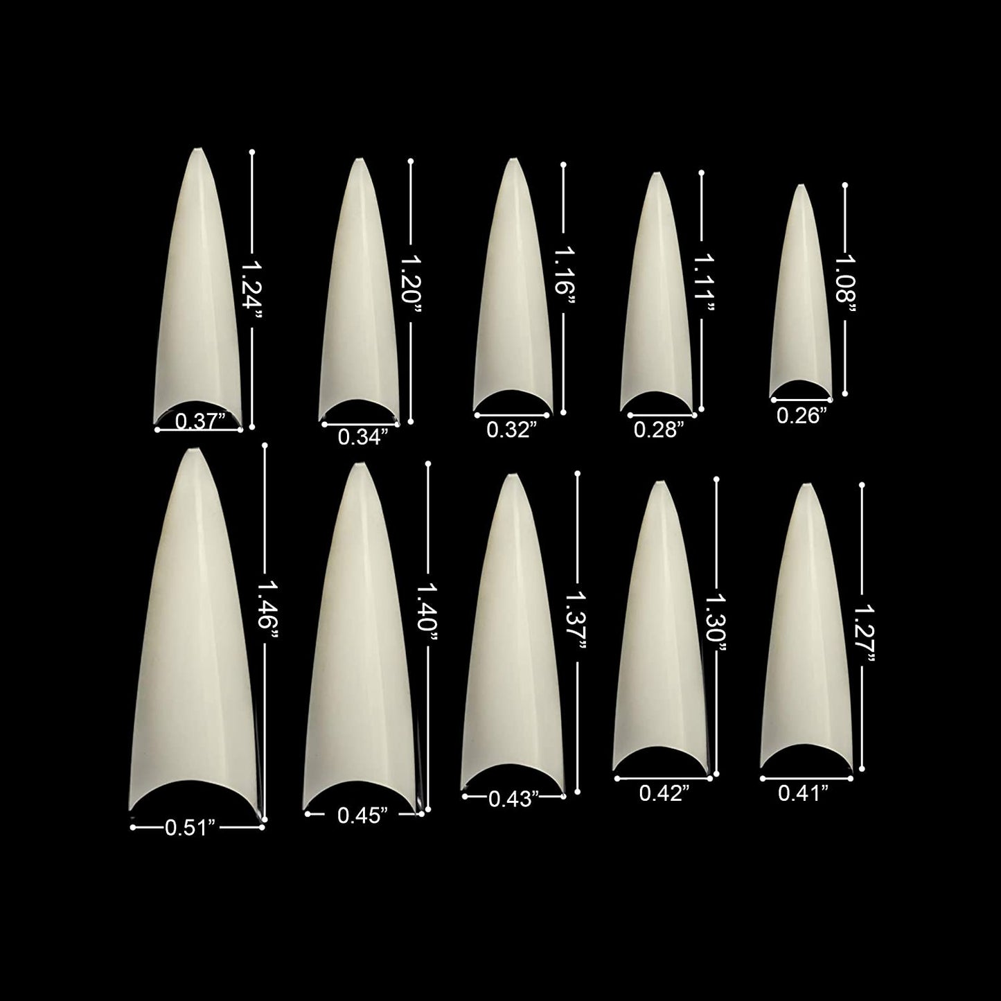 US Nail Manufacturer Stiletto Natural Nail Tips - 540 tips/Box