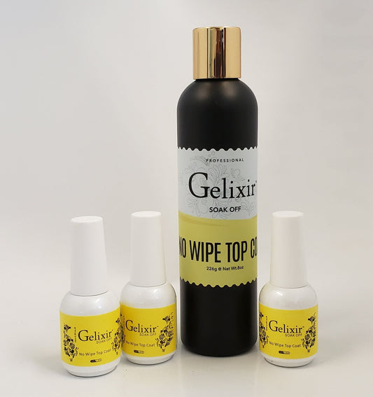 GELIXIR - LED/UV Soak Off Gel - Bundle  No-wipe Top Coat - Refill Size 8oz + 3 of bottles 0.5oz