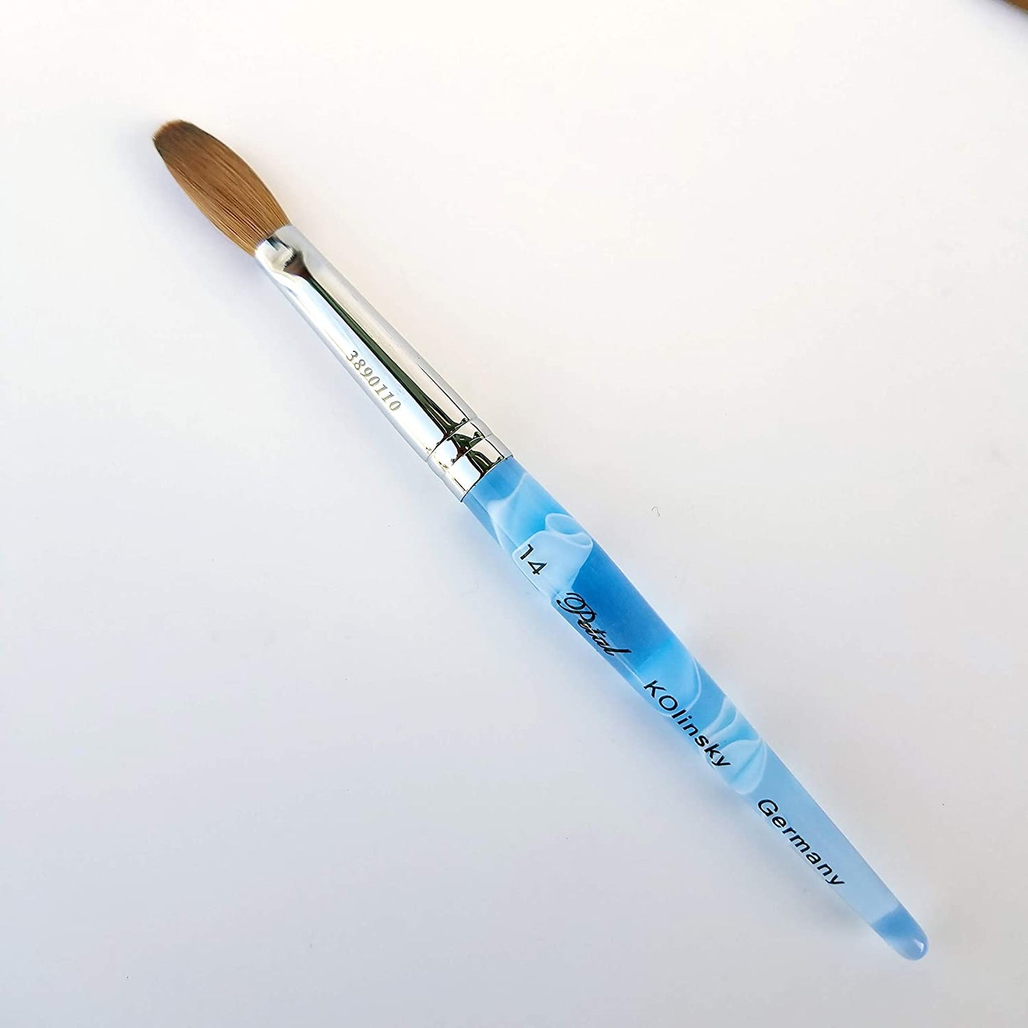Petal Blue Marble Crimped Kolinsky Acrylic Nail Brush - Choose Size