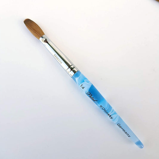 Petal Blue Marble Crimped Kolinsky Acrylic Nail Brush - Choose Size