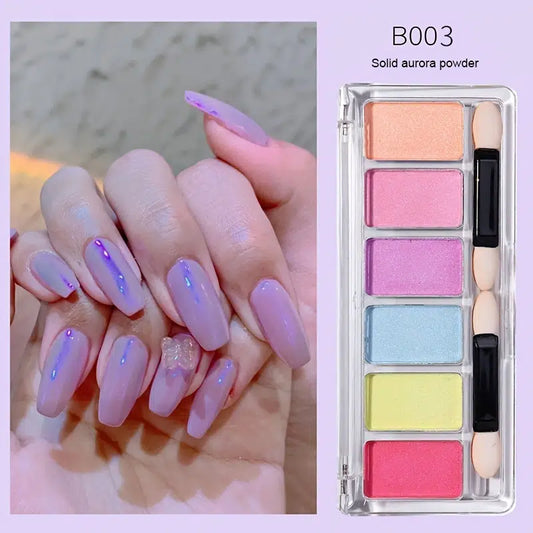 Professional Nail Art For manicure Solid Aurora Powder 6 colors set