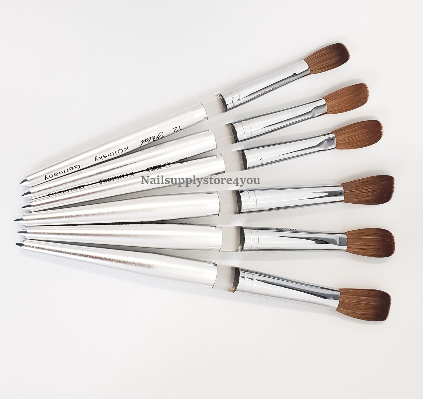 Petal Silver Handle Crimped Kolinsky Acrylic Nail Brush - Choose Size