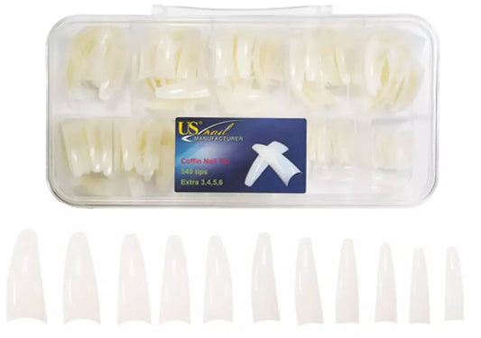US Nail Manufacturer Coffin Natural Nail Tips - 540 tips/Box